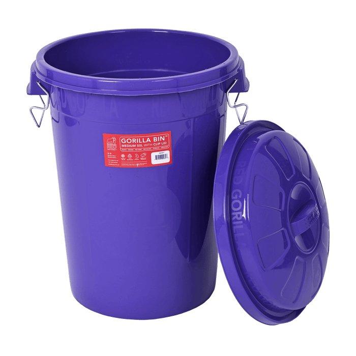 Red Gorilla Bin With Clip Lid  Purple