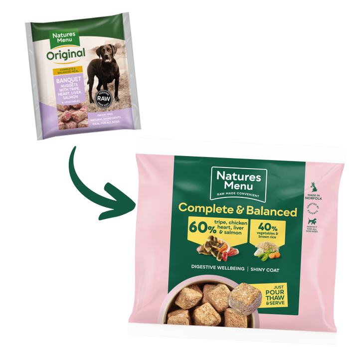 Natures Menu Complete & Balanced 60/40 Tripe, Chicken, Heart, Liver & Salmon Nuggets 1kg