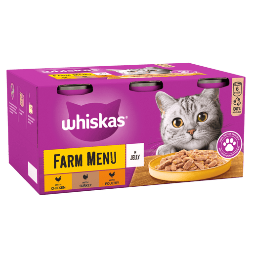 WHISKASÂ® Farm Menu with Jelly 1+ Adult Wet Cat Food Tin 6 x 400g