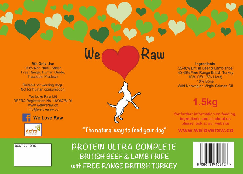 We Love Raw Protein Turkey, Beef & Lamb Tripe