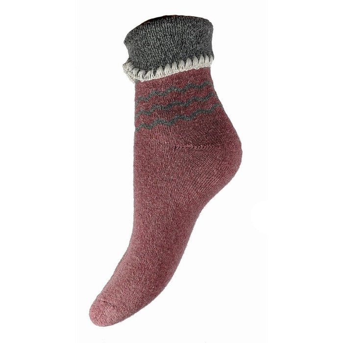 Joya Pink Cuff Socks With Grey Zig Zag Pattern