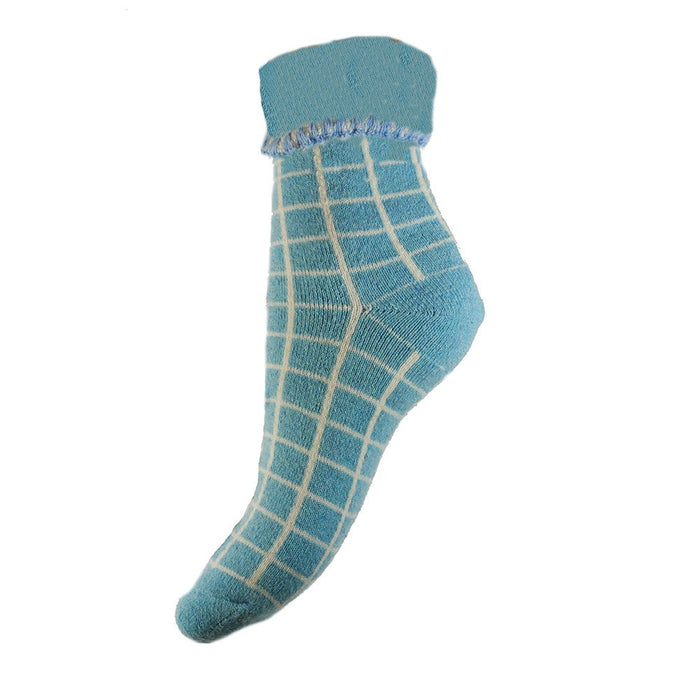 Joya Teal Cuff Socks With Cream Check