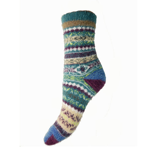 Joya Green & Blue Patterned Wool Blend Socks 4-7