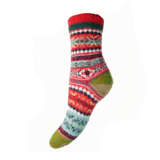 Joya Red & Green Patterned Wool Blend Socks