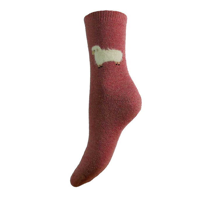 Joya Thick Pink Socks With Cream Fluffy Sheep