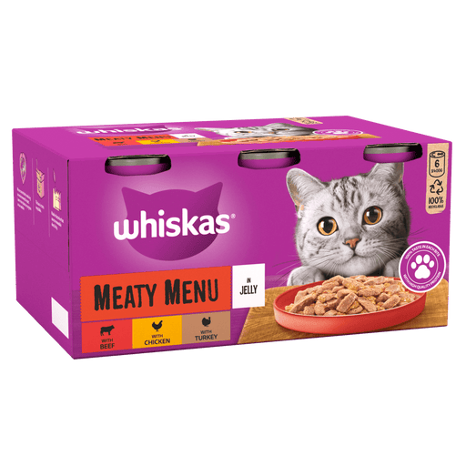 WHISKASÃ‚Â® 1+ Adult Meaty Menu in Jelly Adult Wet Cat Food Tin 6 x 400g