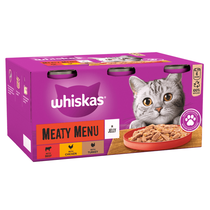 WHISKAS 1+ Adult Meaty Menu in Jelly Tins 6 x 400g