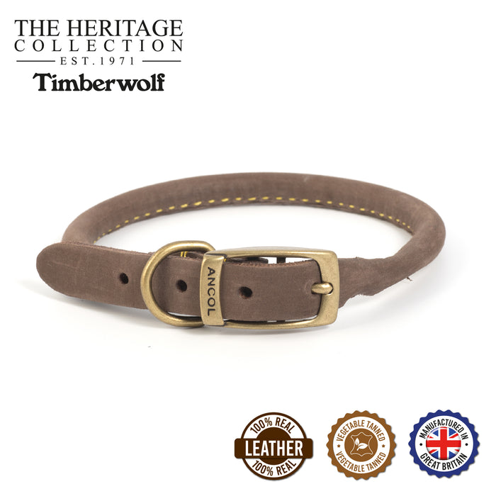 Ancol Timberwolf Round Leather Dog Collar Sable