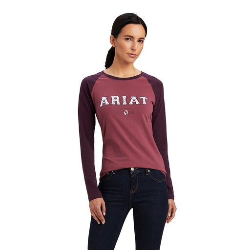 Ariat Womens Varsity Long Sleeve T-Shirt Mulberry & Pink