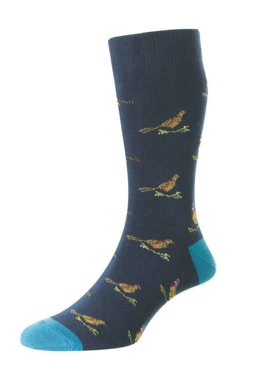HJ Socks Pheasant+Grouse Motif 6-11 Navy