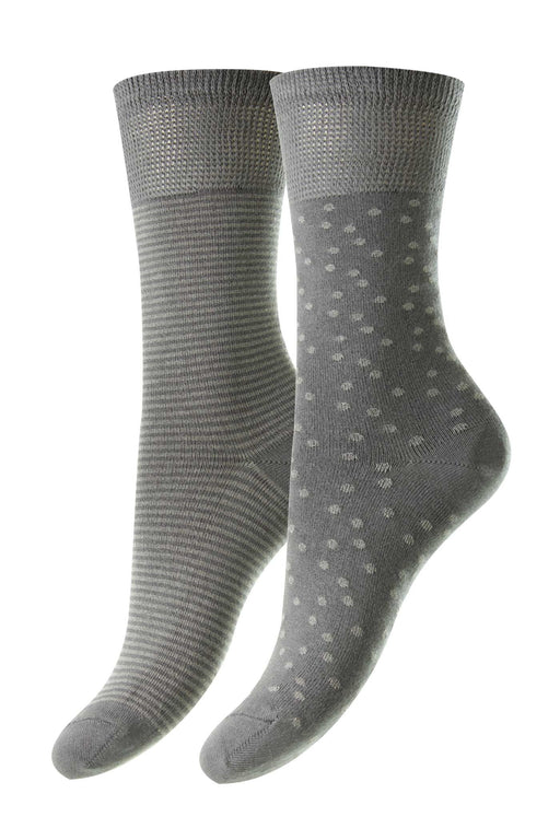 HJ Socks Grey Spot Stripe Bamboo Socks (2) 4-7