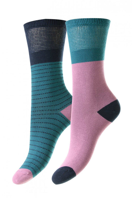 HJ Socks Block/Broken Stripe Green Comfort (2Pk)