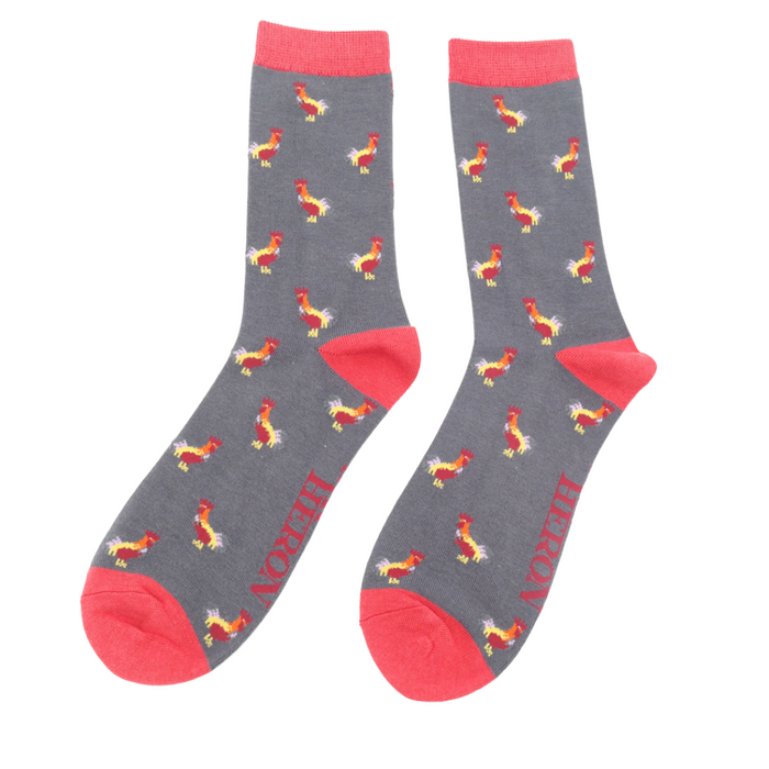 Mr Heron Rooster Charcoal Socks