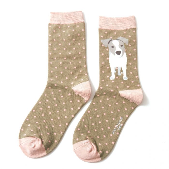 Jack Russell Pup Olive Socks