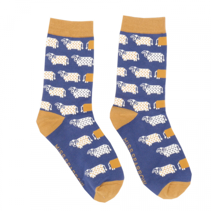 Cute Cow Blue Socks