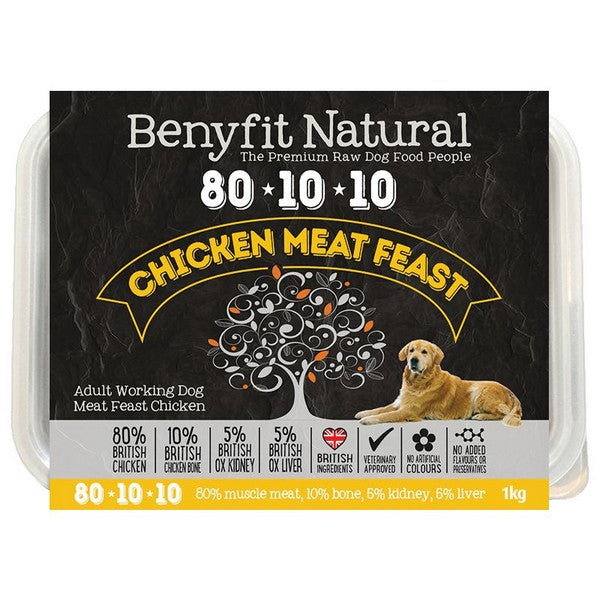 Benyfit Frozen 80-10-10 Chicken Meat Feast Adult Raw Working Dog Food 1kg