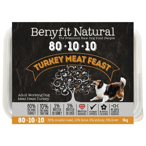 Benyfit Frozen 80-10-10 Turkey Meat Feast Adult Raw Working Dog Food 1kg