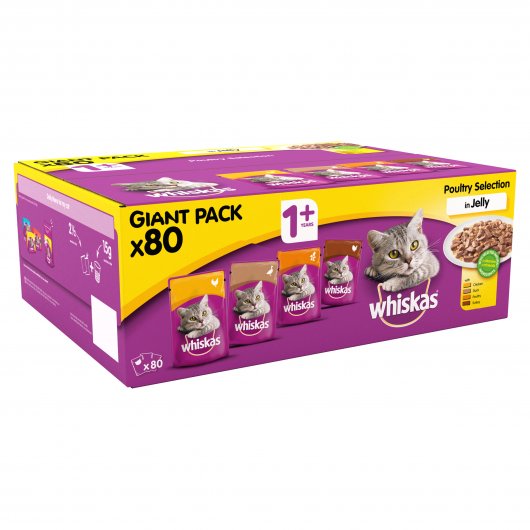 Whiskas 1+ Adult Meat Selection Jelly Pouches 80x85g Giant Pack