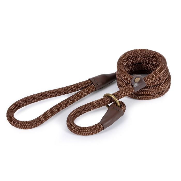 Ancol Deluxe Nylon Rope Slip Dog Lead Brown