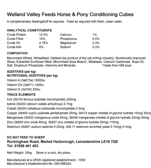 Welland Valley Feeds Equine Conditioning Cubes 20kg
