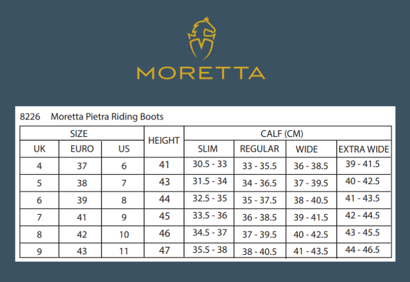 Moretta Boot Chart
